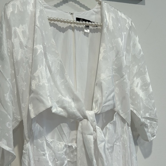 HUTCH ModCloth white Jacquard satin cut out front knot maxi dress 12 new w tag - Picture 4 of 12